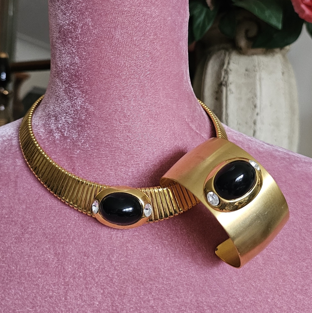 Vintage KJL For Monet Collar Necklace & Cuff Bracelet. Kenneth Jay Lane. Monet